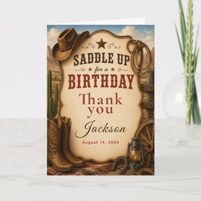 Carte De Remerciements Fête d'anniversaire western (Devant)