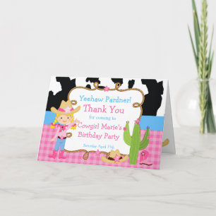 Carte De Remerciements Fête d'anniversaire western cowgirl blonde