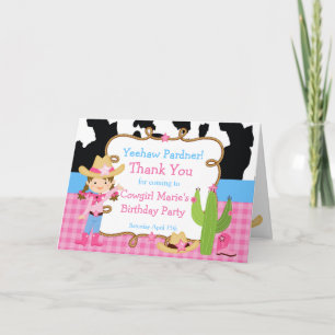 Carte De Remerciements Fête d'anniversaire western Cowgirl brunette