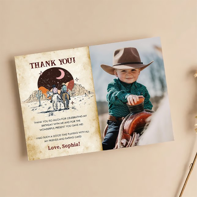 Carte De Remerciements Fête d'anniversaire Wild West Cowboy (Créateur téléchargé)