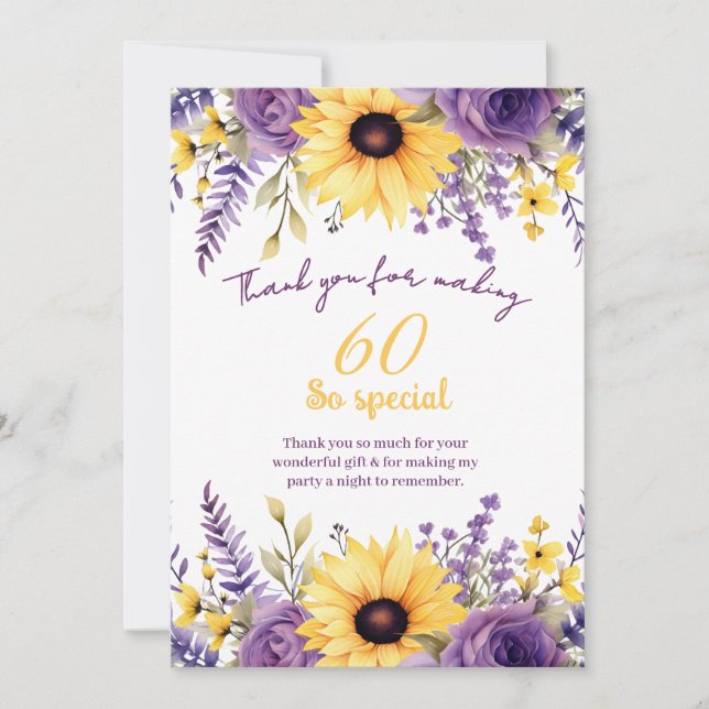 Carte De Remerciements Fête de 60e anniversaire de floraison violette (Devant)