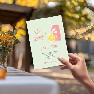 Carte De Remerciements Fête de Baby Shower Moderne au Pink Lemonade Oh Bé
