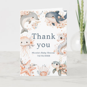 Carte De Remerciements Fête de Baby Shower Sous Les Animaux de la Mer