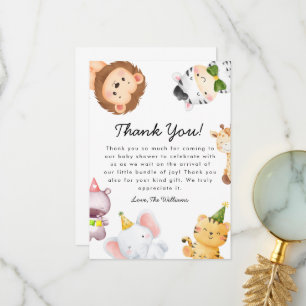 Carte De Remerciements Fête de Baby Shower "Wild One Jungle Safari"