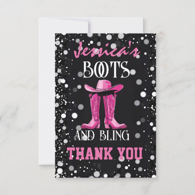 Carte De Remerciements Fête de Bachelorette avec des Bottes Roses et Blin (Devant)