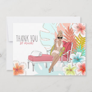Carte De Remerciements Fête de Bachelorette Pailletée Tropicale Mariée Bl