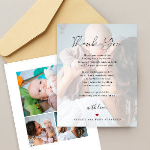 Carte De Remerciements Fête de bébé 4 photos script simple moderne
