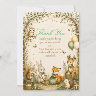 Carte De Remerciements Fête de Bébé Amis Animaux de la Forêt
