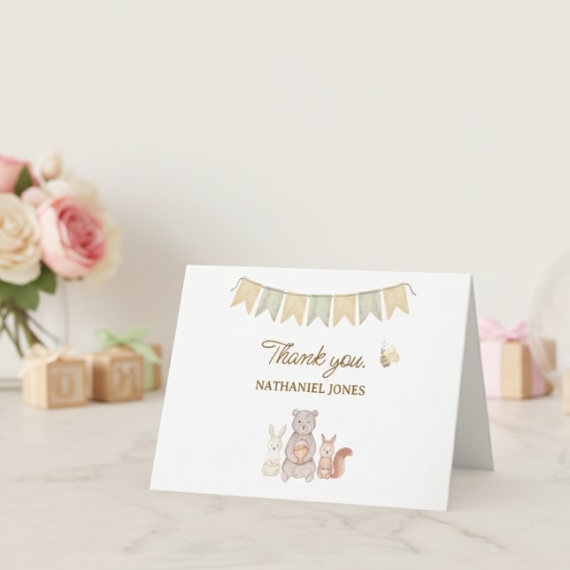 Carte De Remerciements Fête de Bébé Animaux de la Forêt (Woodland Animals Baby Shower Thank you card)