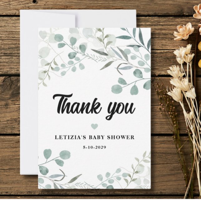 Carte De Remerciements Fête de Bébé au Eucalyptus (Créateur téléchargé)
