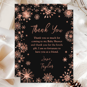 Carte De Remerciements Fête de Bébé aux Flocons de Neige en Or Rose