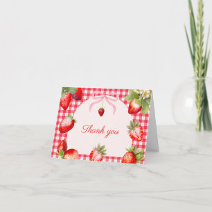 Carte De Remerciements Fête de bébé aux fraises à carreaux rouges