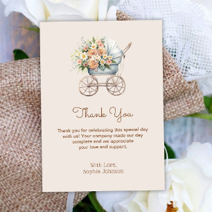 Carte De Remerciements Fête de bébé avec landau bohème floral