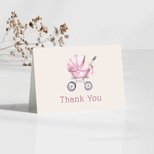 Carte De Remerciements Fête de bébé avec un landau rose