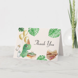 Carte De Remerciements Fête de bébé ballon livre de dinosaure de verdure
