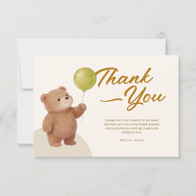 Carte De Remerciements Fête de bébé Ballons Ourson (Devant)