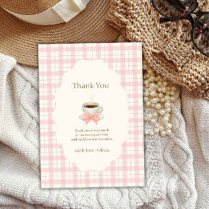 Carte De Remerciements Fete de bébé Café Bébé gingham rose Bonjour