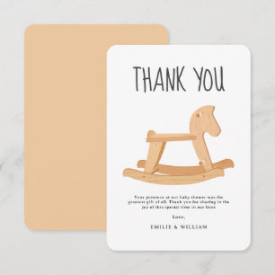 Carte De Remerciements Fête de Bébé Cheval à Bascule Minimaliste Genre Ne