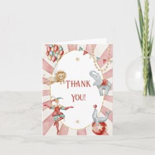 Carte De Remerciements Fête de Bébé Cirque Carnaval Aquarelle Fantaisiste