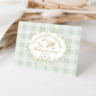 Carte De Remerciements Fête de bébé Coquette Silly Goose Sage Gingham