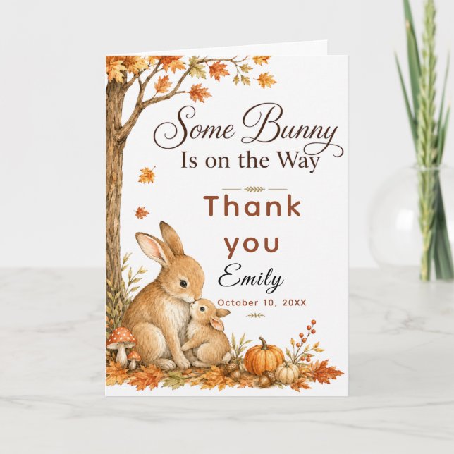 Carte De Remerciements Fête de Bébé de Lapin d'Automne (Devant)