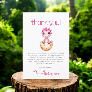 Carte De Remerciements Fête de bébé dinosaure aquarelle rose