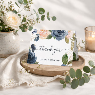 Carte De Remerciements Fête de bébé élégante à l'aquarelle Navy & Peach F