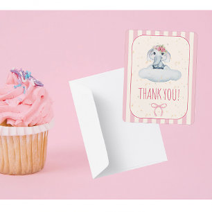 Carte De Remerciements Fête de bébé éléphant fille