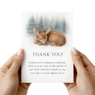 Carte De Remerciements Fête de bébé en forêt, bébé cerf endormi, hiver