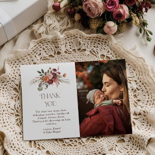 Carte De Remerciements Fête de Bébé Fleurs d'Automne Citrouille