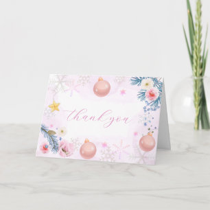 Carte De Remerciements Fête de Bébé Florale Flocon de Neige Rose Pastel H