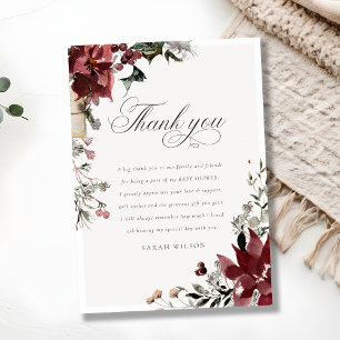 Carte De Remerciements Fête de bébé Foliage hivernal festif sombre