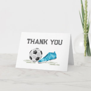 Carte De Remerciements Fête de bébé garçon au football Sport Star Aquarel