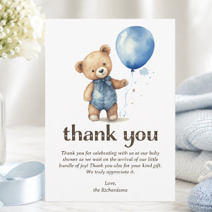 Carte De Remerciements Fête de bébé garçon Ourson