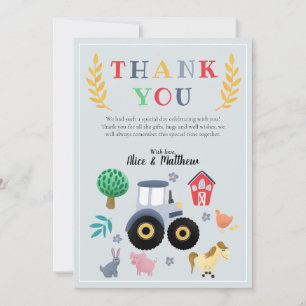 Carte De Remerciements Fête de bébé garçons animaux de la ferme & tracteu