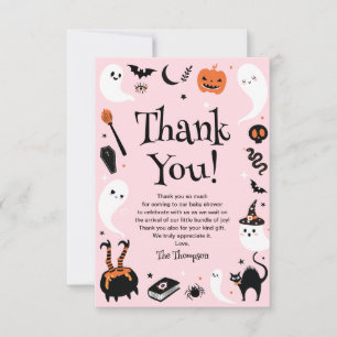 Carte De Remerciements Fête de bébé Halloween Little Boo Rose Orange