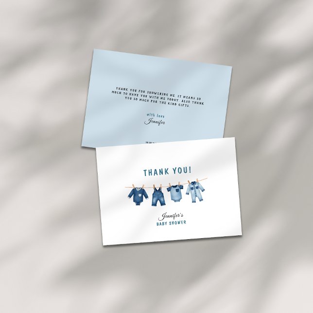 Carte De Remerciements Fête de Bébé Jean Bleu - Thème Denim (A blue jean baby shower thank you card)