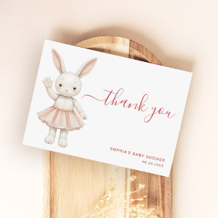 Carte De Remerciements Fête de bébé moderne fille lapin rose pâle