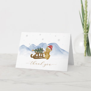 Carte De Remerciements Fête de Bébé Montagne Hivernale Rustique Traîneau
