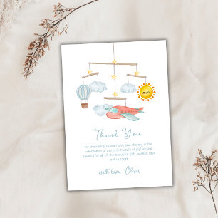 Carte De Remerciements Fête de Bébé Montgolfière Avion d'Aventure 