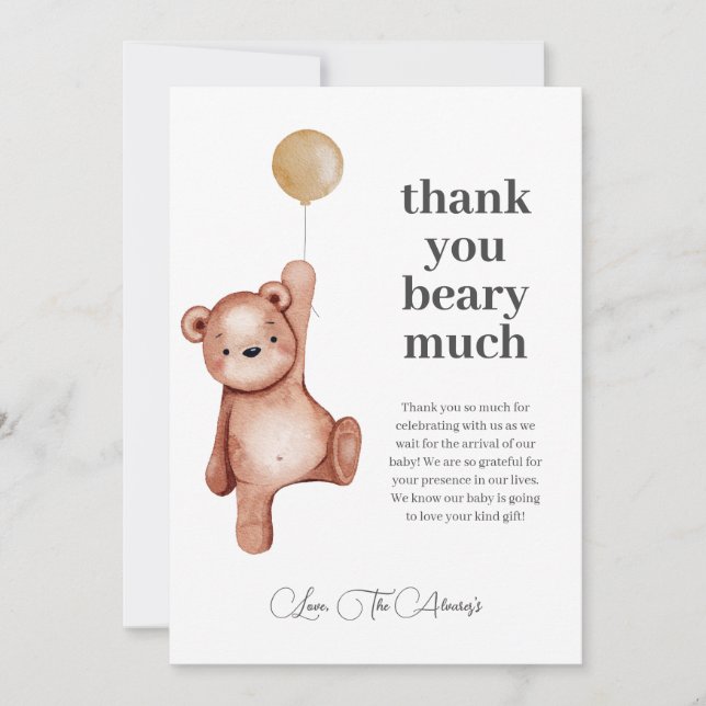 Carte De Remerciements Fête de bébé neutre ours en peluche (Devant)