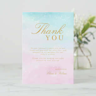 Carte De Remerciements Fête de bébé neutre révélation du sexe ombré rose