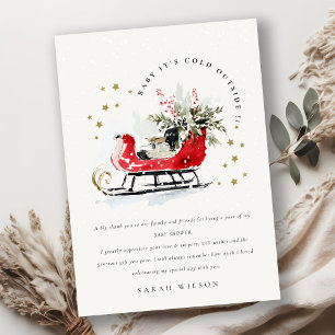 Carte De Remerciements Fête de bébé neutre Sleigh Ride Il fait froid deho