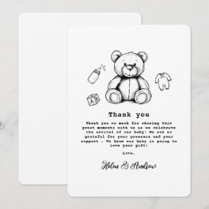 Carte De Remerciements Fête de bébé ourson en peluche, genre neutre