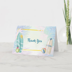 Carte De Remerciements Fête de bébé Pastel Surfboard Plam Beach