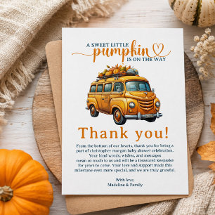 Carte De Remerciements Fête de Bébé Petite Citrouille Camion Orange Rusti