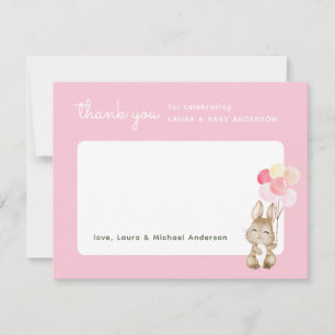 Carte De Remerciements Fête de bébé rose lapin avec ballons