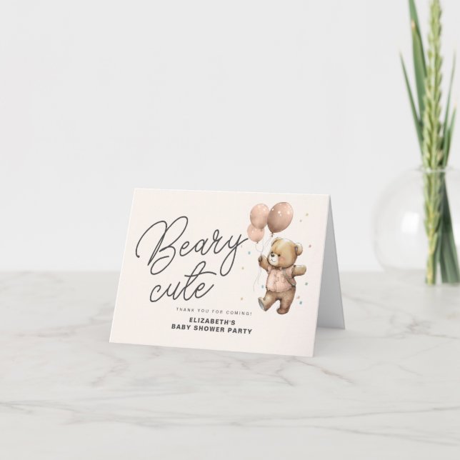 Carte De Remerciements Fête de Bébé Rose Pâle Mignonne Ourse (Devant)