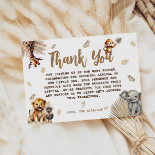 Carte De Remerciements Fête de Bébé Sauvage Safari Jungle