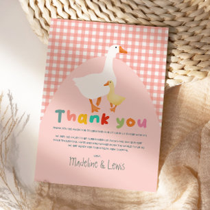 Carte De Remerciements Fête de Bébé Silly Goose à carreaux roses